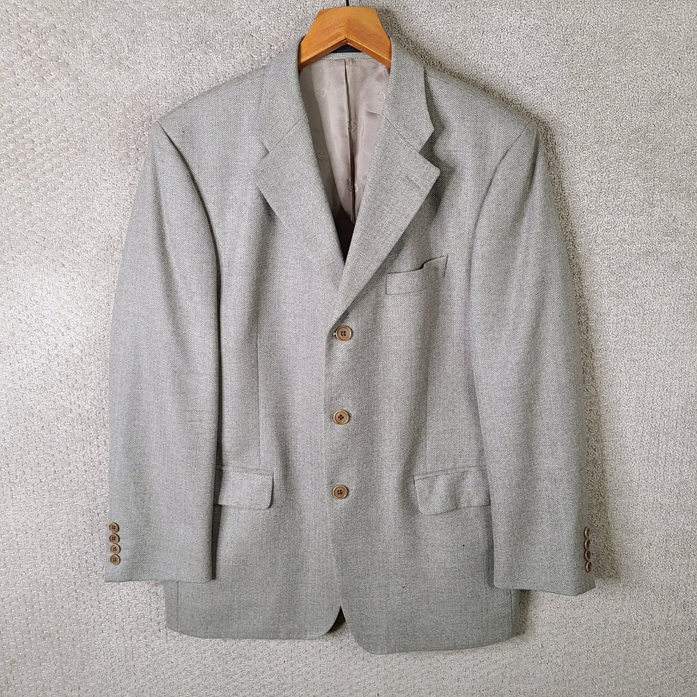 Marks & Spencer Jacket Men 44R Gray Herringbone Blazer 3 Button Formal Suit Coat